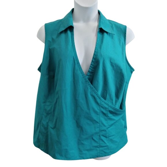 Worthington Woman  2X Blouse Stretch Sleeveless Collared Wrap Style Side Zipper - Picture 2 of 9
